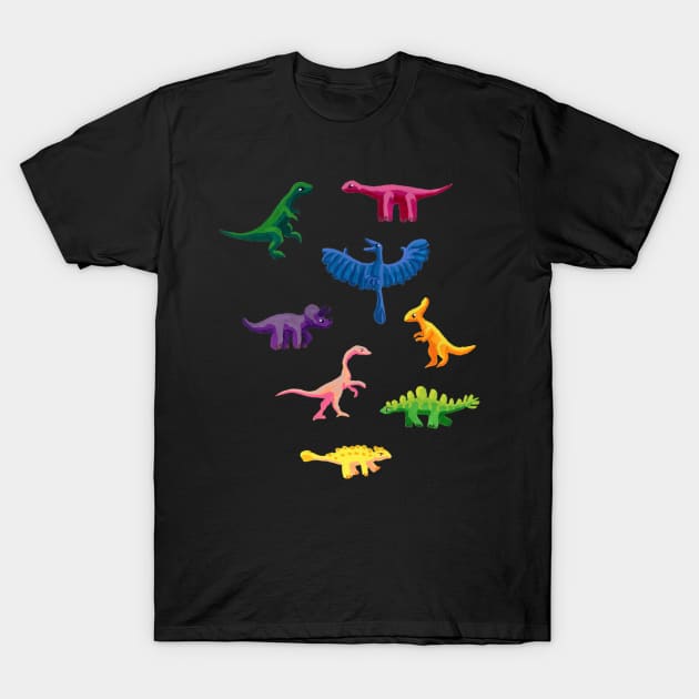 Tiny Colorful Gouache Dinosaurs T-Shirt by paintedpansy